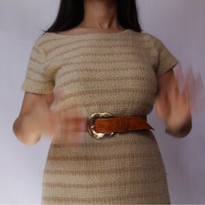 Vintage Women's Tan Belted Dress (Threndzs)